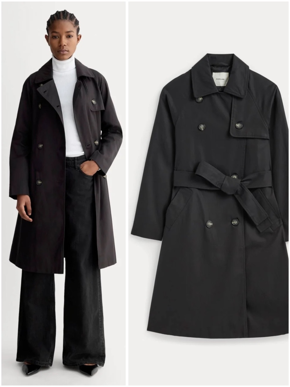 Everlane The Modern Trench Coat Black Organic Cotton Belted NWT Size XS